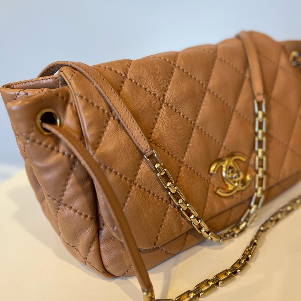 Sold🔥CHANEL QUILTED TAUPE ACCORDION SINGLE FLAP BAG - Picture 7 of 17